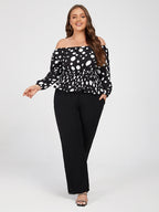 Plus Black Polka Dot Off Shoulder Elastic Waist Blouse