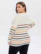VIP Striped Pattern V-Neck Drop Shoulder Sweater