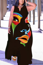 Xpluswear Plus Size Graphic Print Sleeveless Sundress V Neck Off The Shoulder With Pockets African Maxi Dress