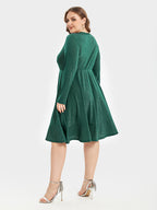 V-Neck Ruffle Hem Glitter Party Midi Dress