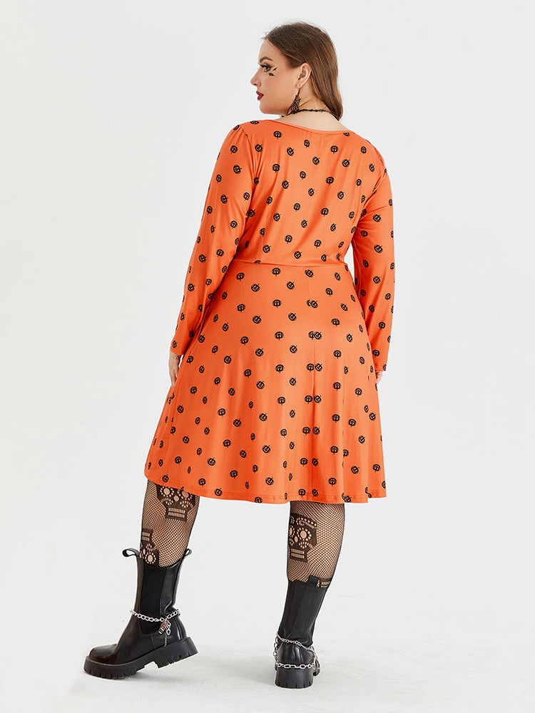 VIP Halloween Print Square Neck Pocket  Midi Dress