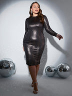 VIP Plus Faux Leather Round Neck Bodycon Midi Dress