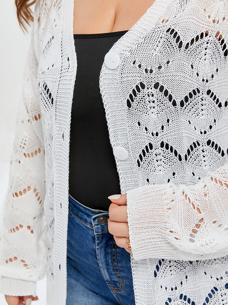 Pointelle Knit Button Front Cardigan