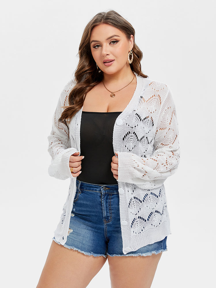Pointelle Knit Button Front Cardigan