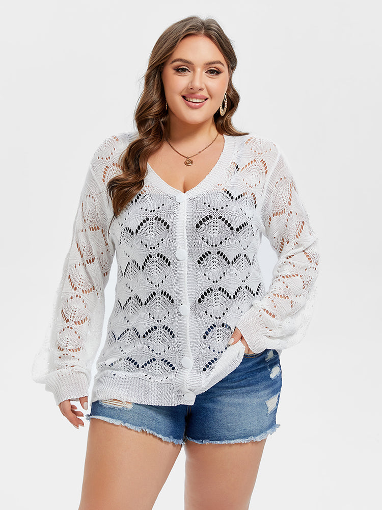 Pointelle Knit Button Front Cardigan