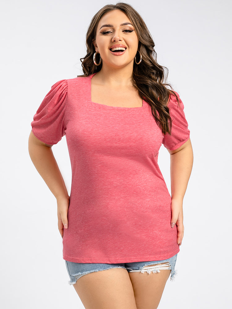 Plus Pink Square Neck Puff Sleeve Tee