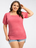 Plus Pink Square Neck Puff Sleeve Tee