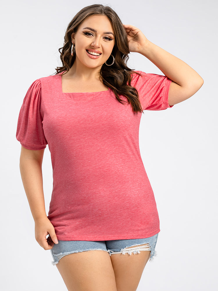 Plus Pink Square Neck Puff Sleeve Tee