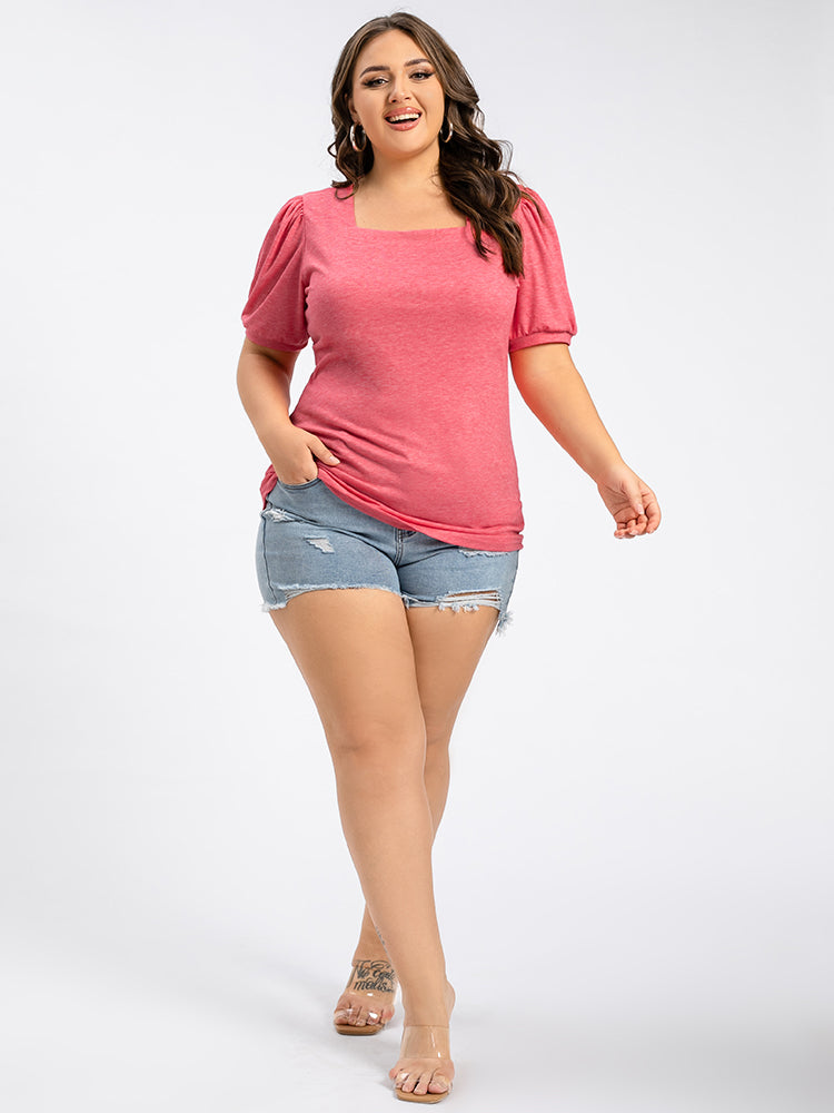 Plus Pink Square Neck Puff Sleeve Tee