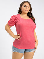 Plus Pink Square Neck Puff Sleeve Tee