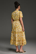 Curveins Plus Size V-Neck Floral Ruffle Sleeve Maxi Dress