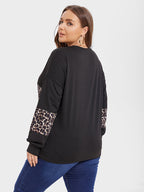 VIP Leopard Print Colorblock Drop Shoulder Tee