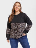 VIP Leopard Print Colorblock Drop Shoulder Tee