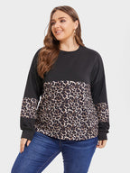 VIP Leopard Print Colorblock Drop Shoulder Tee