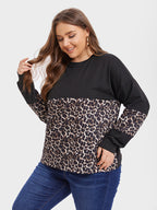 VIP Leopard Print Colorblock Drop Shoulder Tee