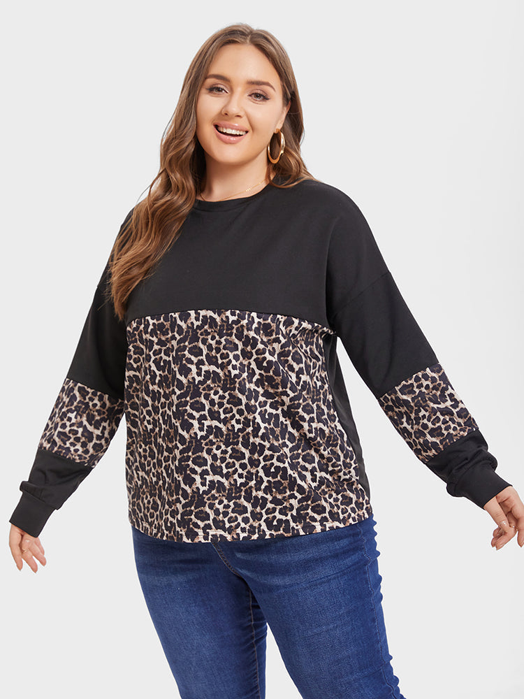 VIP Leopard Print Colorblock Drop Shoulder Tee
