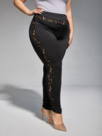 Plus High Waist Lace Patchwork Leggings