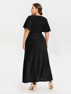 VIP V-Neck Ruffle Sleeve Split Glitter Maxi Dress