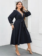 Plus Blue Eyelet Lace Belted Midi Dress