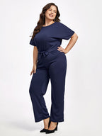 Plus Batwing Sleeve Tie Front  Round Neck Jumpsuit