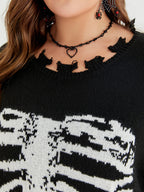 Halloween Skeleton Pattern Distressed Sweater