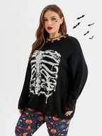 Halloween Skeleton Pattern Distressed Sweater