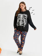 Halloween Skeleton Pattern Distressed Sweater