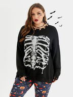 Halloween Skeleton Pattern Distressed Sweater