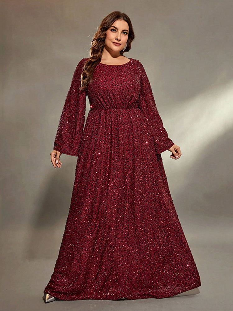 Round Neck Sequin Ruched Dress