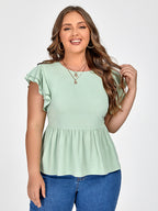 Plus Green Ruffle Sleeve Babydoll Blouse