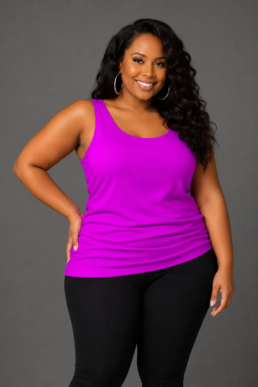 Xpluswear Design Plus Size Casual Magenta U Neck Sleeveless Tank Top