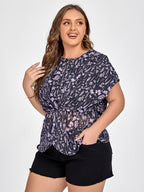 Plus Black Floral Elastic Waist Dolman Sleeve Blouse