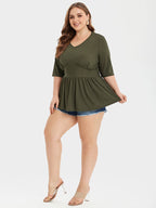 VIP V-Neck Ribbed Knit Peplum Blouse