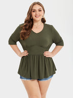 VIP V-Neck Ribbed Knit Peplum Blouse