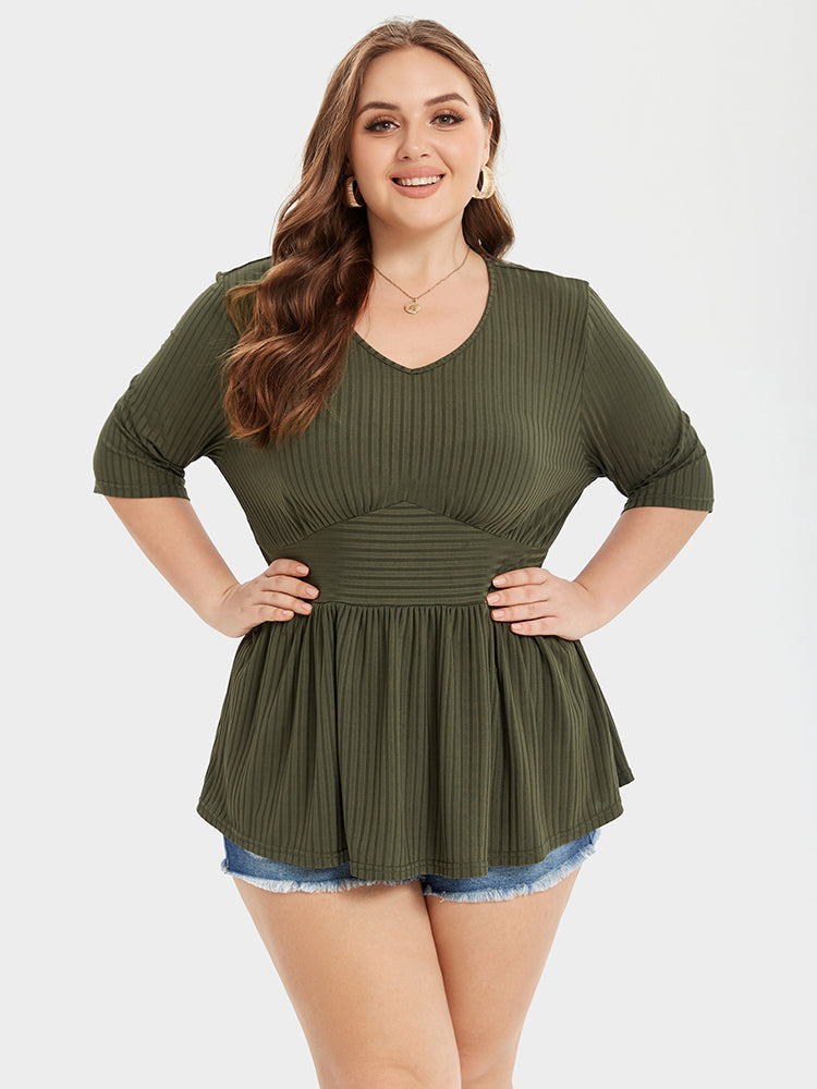 VIP V-Neck Ribbed Knit Peplum Blouse