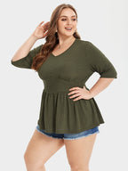 VIP V-Neck Ribbed Knit Peplum Blouse
