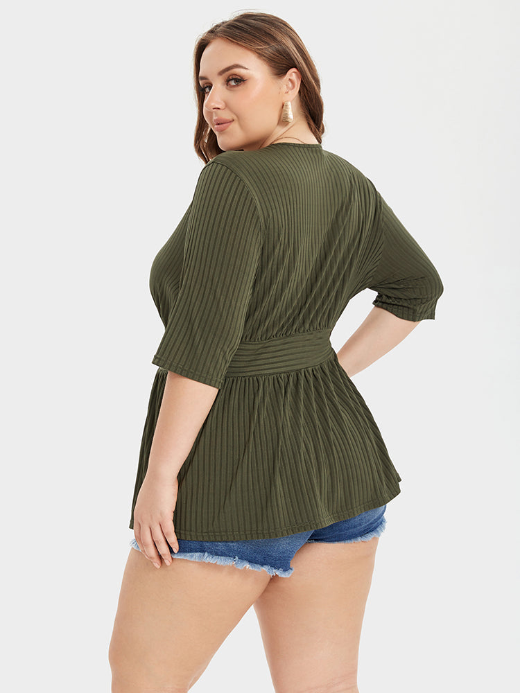 VIP V-Neck Ribbed Knit Peplum Blouse