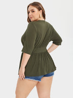 VIP V-Neck Ribbed Knit Peplum Blouse