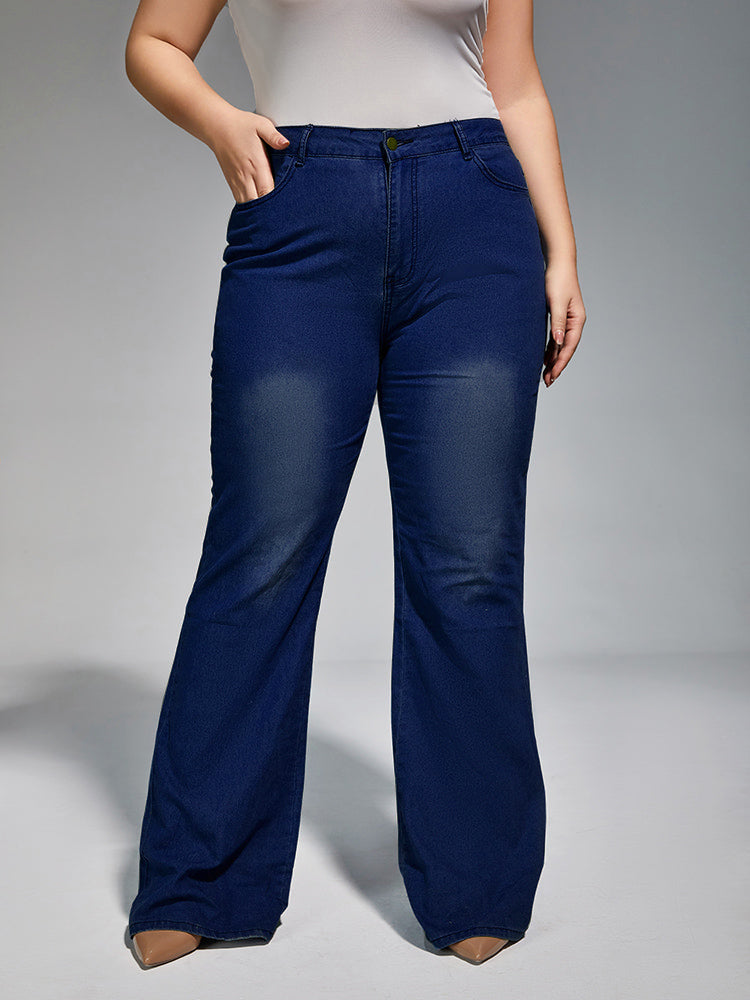 Plus High Waist Wash Flare Leg Jeans