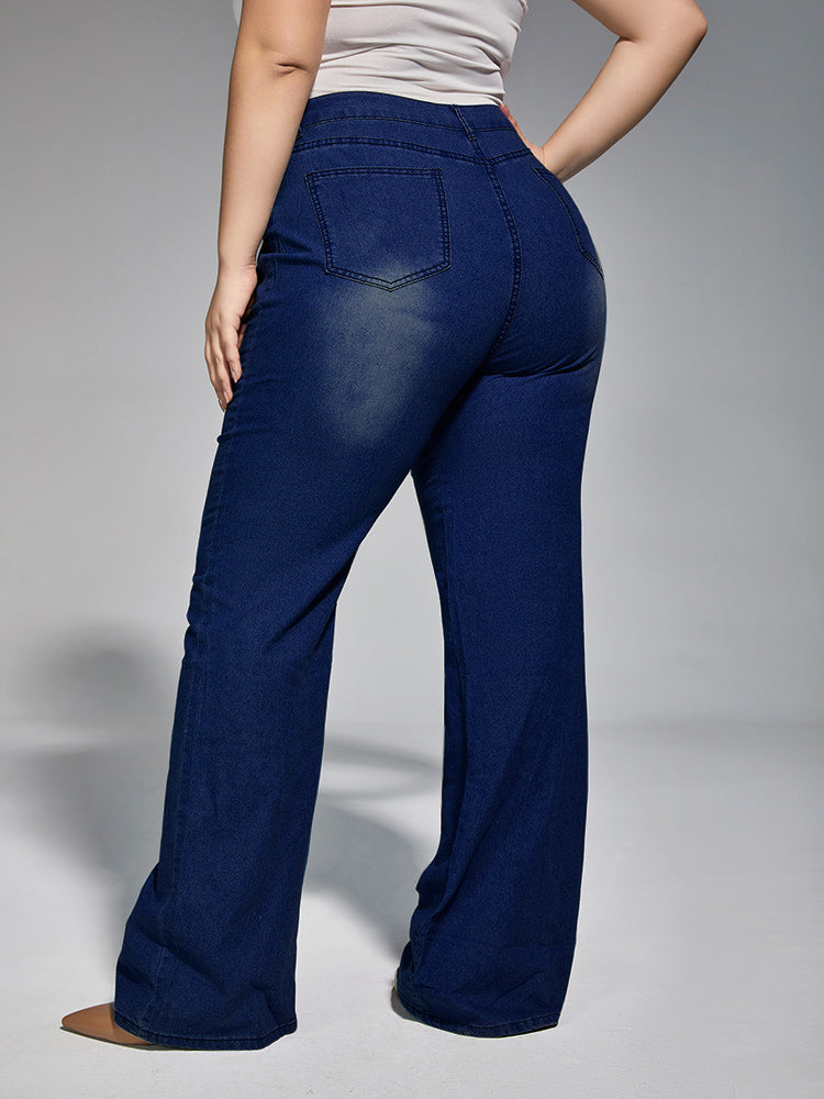 Plus High Waist Wash Flare Leg Jeans