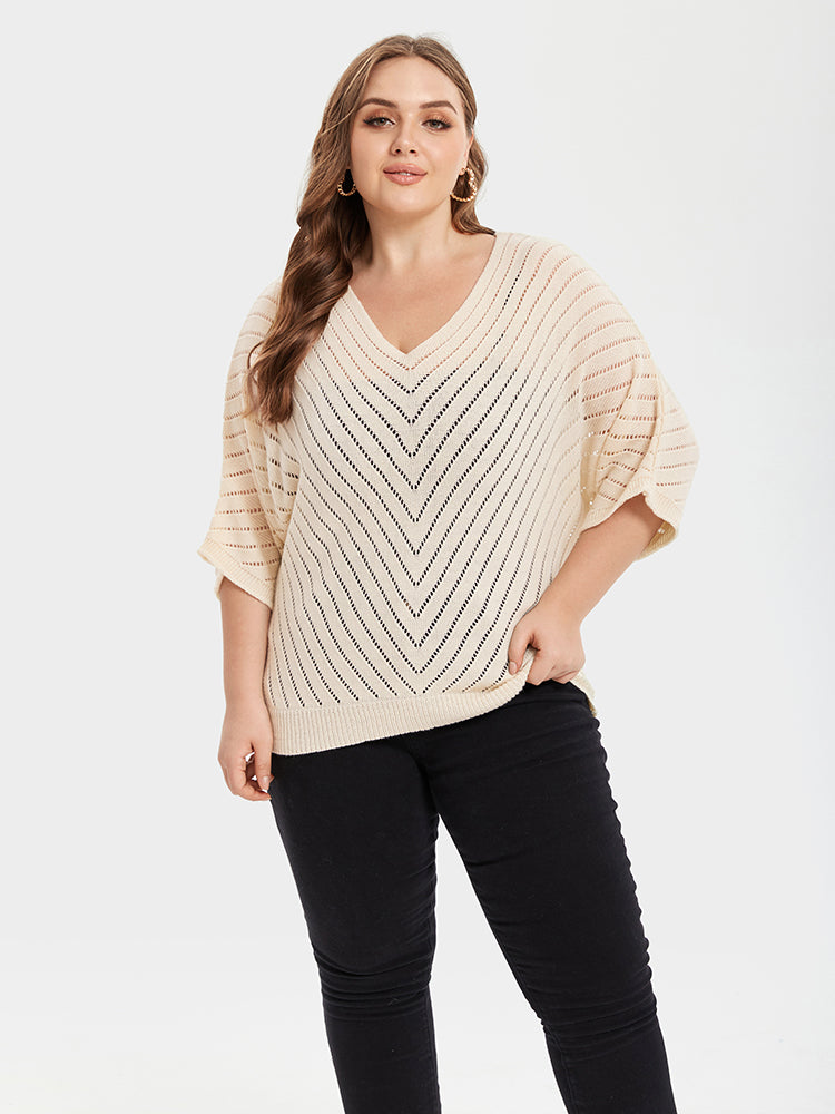 Pointelle Knit Batwing Sleeve Sweater