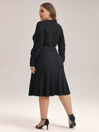 VIP Solid Tie Front Pleated Hem Sweater Dress