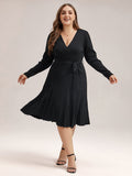 VIP Solid Tie Front Pleated Hem Sweater Dress