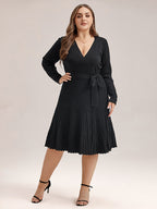 VIP Solid Tie Front Pleated Hem Sweater Dress