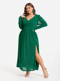 VIP Elastic Waist Split Ruched Glitter Maxi Dress