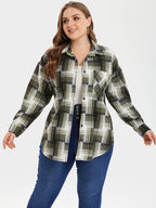 Plaid Print Button Front Pocket Blouse