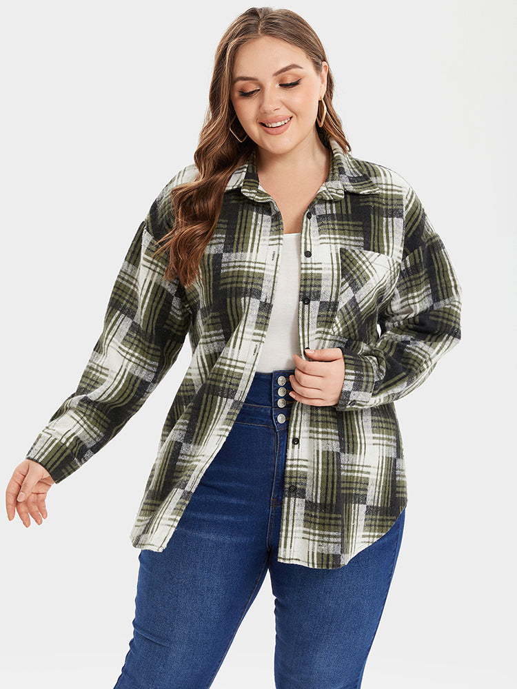 Plaid Print Button Front Pocket Blouse