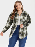 Plaid Print Button Front Pocket Blouse