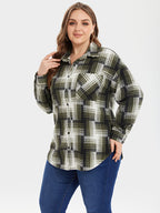 Plaid Print Button Front Pocket Blouse