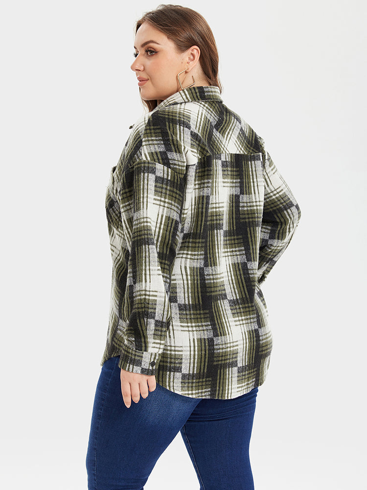 Plaid Print Button Front Pocket Blouse